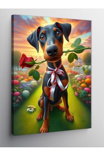 Tablo Mega Kanvas Tablo Ağzında Gül Tutan Köpek 70 X 100 Cnvsdkey-116971-70-100