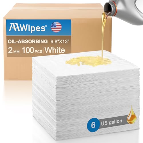 Image of AAwipes Oil Absorbent Pads 9.8 inch X 13 inch 100 Packs Garage Accessories Oil Spill Control Oil Absorbing Sheets for Garage, Car, Truck, Motorcycle White OW1013-100