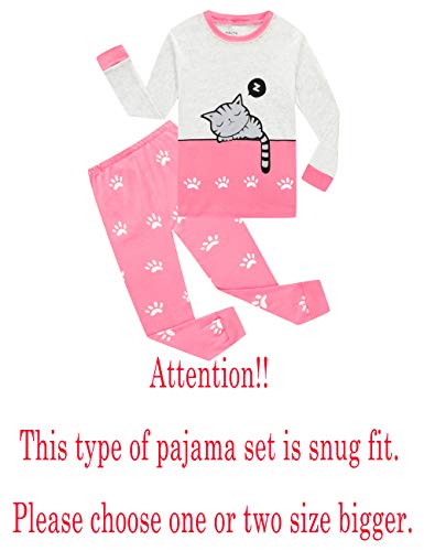 Kikizye Little Girls Cat Long Sleeve Pajama Sets 100% Cotton Pjs Toddler Size 4T #TOP1