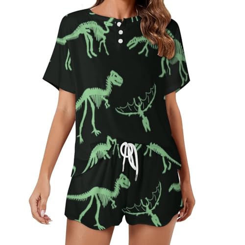 Ensemble de pyjama pour femme manches courtes respirant, vêtement de nuit été imprimé