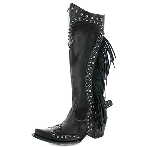 LLonGao Damen Cowboystiefel Retro Westernstiefel Quadratische Mittelrohr...