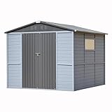 EUHOME Wood & Steel Shed 8x8ft Outdoor Storage Shed with Waterproof Roof & Wind Resistance, Lockable Double Doors for Garden, Lawn, Patio Organization