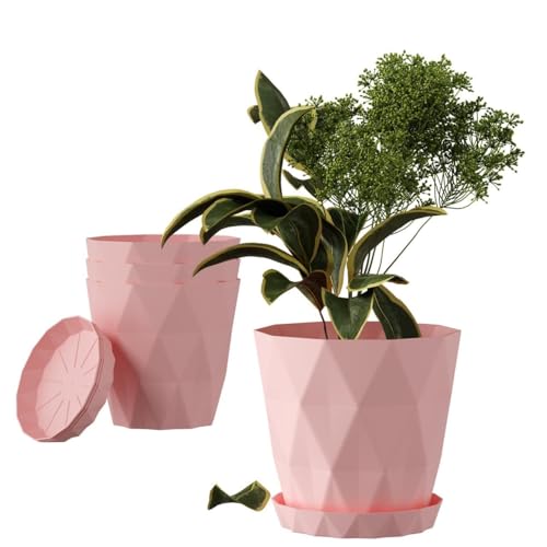 Image of OCRETA Set of 5 | 6.5 Inch Flower Pots for Home & Garden Decoration, Big Plastic Pots for Indoor & Outdoor Plants (Blushing Pink)