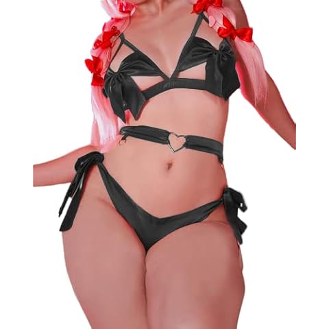 MOEFLAVOR Sexy Kawaii Present Bow Lingerie Waifu Cosplay (2XL/3XL, Black) Cover