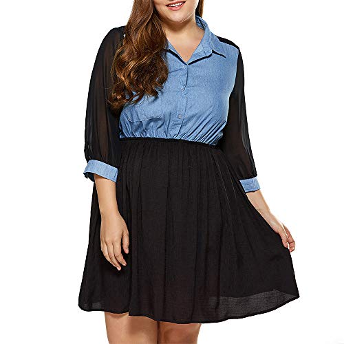 FAMILIZO -Vestidos De Fiesta Mujer Vestidos Mujer Casual Largos Primavera Verano Ajustado Mujeres Dama Casual Vaquero Costura Más Tamaño Top Camiseta Damas Sueltas Mini Vestido