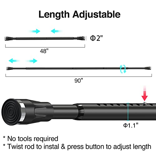 Black Shower Curtain Rod 48-90 Inch Adjustable Stainless Steel Tension Curtain Rod For Bathroom Windows No Drill #TOP4