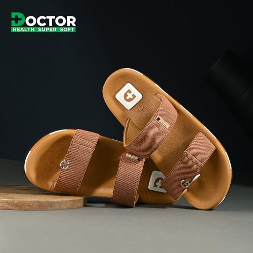Image of DOCTOR HEALTH SUPER SOFT Men's Casual Slippers with Soft Cushioned Sole, Double Strap with Toe Loop Design, Lightweight Anti-Slip Everyday Wear Slippers for Home and Outdoor Use