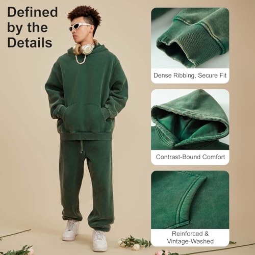 Heavyweight Fleece Oversized Hoodie for Men and Women, Vintage Acid Wash Pullover Sweatshirt4