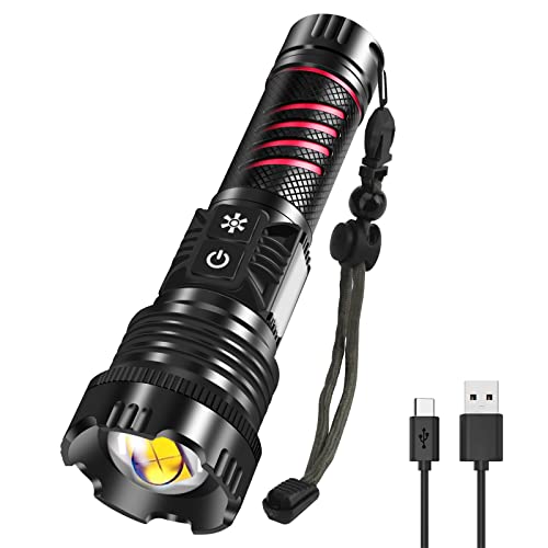 BORUIT Rechargeable Flashlight High Lumens 20000 Lumens LED White Red Light Torch,8 Modes IPX4 Waterproof Powerful USB C Tactical Flashlight Work Light for Outdoor, Emergency & Daily Use