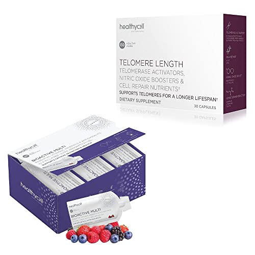 Healthycell Telomere Length + Bioactive Multi Bundle | DNA Repair Supplement for Telomeres, Anti-Aging & Cell Health | Liquid Gel Complete Daily Multivitamin Includes All Essential Vitamins & Minerals