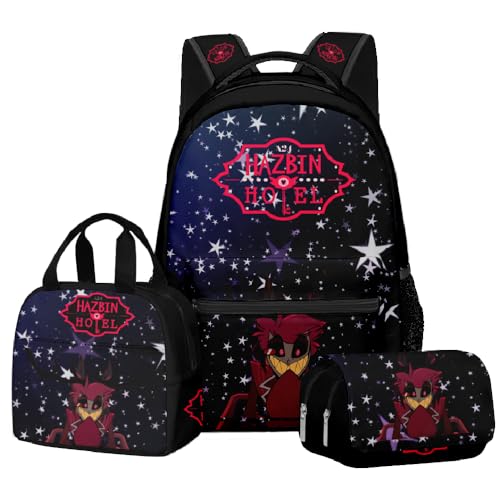 Zhongkaihua Hazbin - Juego de mochila de hotel de 3 piezas, mochila Amime individual, bolsa de almuerzo, estuche para lápices, suministros de regreso a clases, mochila casual, bolsa de viaje, Tipo 10,