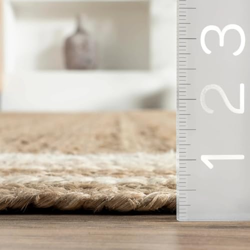 Image of Handwoven 5x8 feet Jute Rectangular Rug, Natural Fibers, Braided Reversible Carpet for Stylish Bedroom Living Room Dining Room Kids Room (5x8 feet, White Rectangular patta)