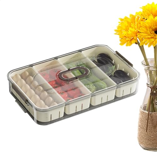 Fogukier Contenedores de alimentos divididos, caja de frutas de 4 compartimentos con tapa | Organización y almacenamiento de refrigerador de despensa para condimentos, pan, verduras