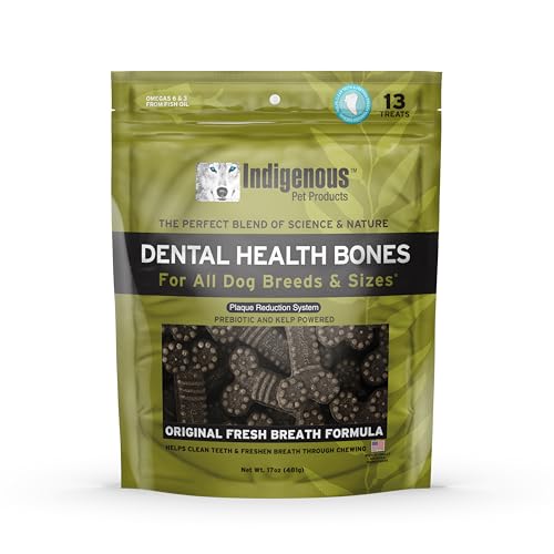 Indigenous Pet Dental Health Bones Regular – Original Fresh Breath (17 Ounce) | Grain-Free Dog Chews with Prebiotics & Omegas | Freshens Breath, Supports Digestive, Skin & Coat Health |