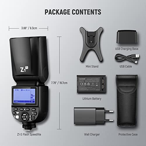 Miniatura 9 de Neewer Z1-S Ttl Flash De Cabeza Redonda Speedlite Para Sony, 76ws 2.4g 1 8000s Hss, 10 Niveles Led Speedlight Lámpara De Modelado, 2600mah Batería De Litio, 480 Disparo A Máxima Potencia, 1.5s Recicla