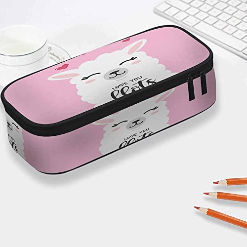 Image of Yekiua Llama Pencil Case Love You Llots Motivational Quote Cute White Camel Big Capacity Pencil Pouch Office College Makeup Bag
