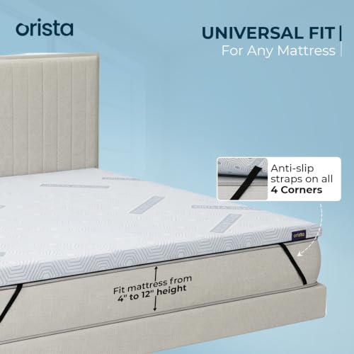 Image of Orista CoolTech Mattress Topper - Self-Cooling Fabric Technology, Up to 4C Cooler Than Regular Fabric | Plush Comfort & Pressure Relief | Breathable Airflow Design | Secure Fit Elastic Straps