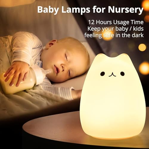 Image of Desidiya Cute Kitty Night Light for Kids, Rechargeable Silicone LED Lamp with Warm White & 7-Color Modes | Tap Control | Soft BPA-Free | Gift for Girls | Baby Toddler Bedroom Decor