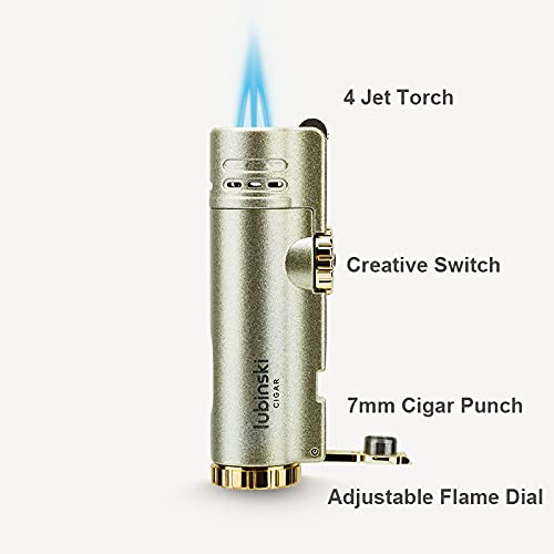 LUBINSKI Luxury Cigar Ashtray Torch Lighter and Cigar Cutter Set, 4 Jet