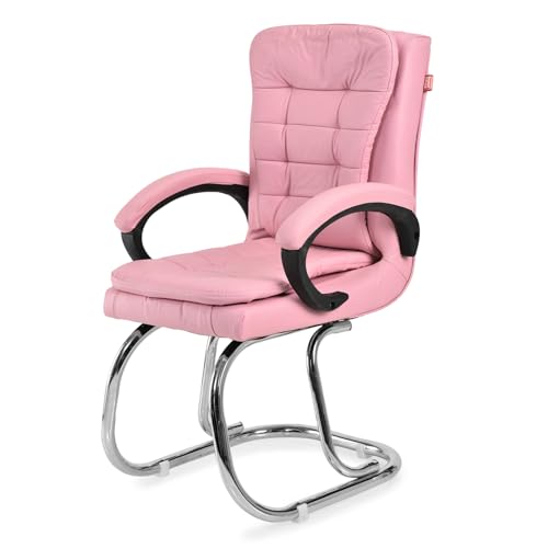Image of GOYALSON Leatherette Double Cushion Office Guest Chair Sleek, Comfortable Seating for Visitors in Lobby, Reception (3, Pink, Double Pipe Chrome Steel Frame)