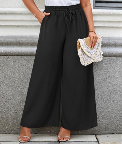 LONGYUAN High-Waist Wide-Leg Palazzo Pants (Black) — view 3