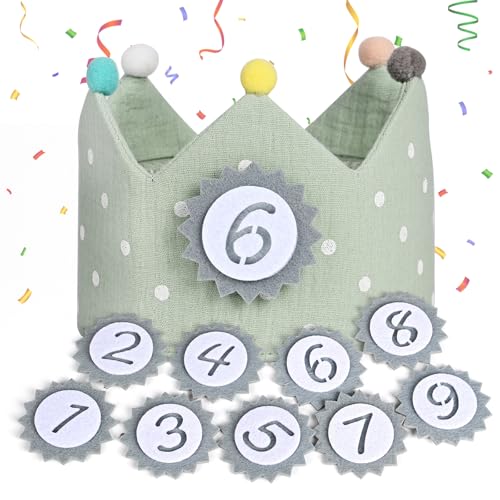 LustLocke Corona Cumpleaños 1 Año, Corona Cumpleaños de Tela con Números Intercambiables del 1 al 9, Corona de Infantil Cumpleaños para Niños y Niñas (Verde)