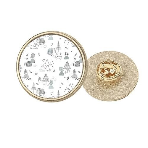 Broche ronde dorée avec gravure oiseau et montagne, finition haut de gamme
