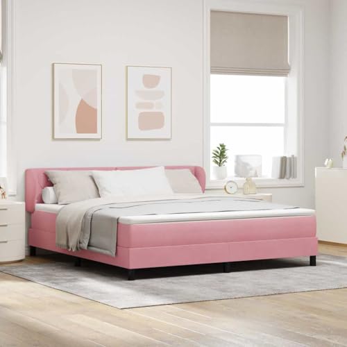 ACAGALA Cama con somier con colchón de 180 x 200 cm, tapizada de terciopelo, cama de matrimonio con botón de cristal, cabecero acolchado, marco de cama con somier, patas de apoyo reforzadas, color