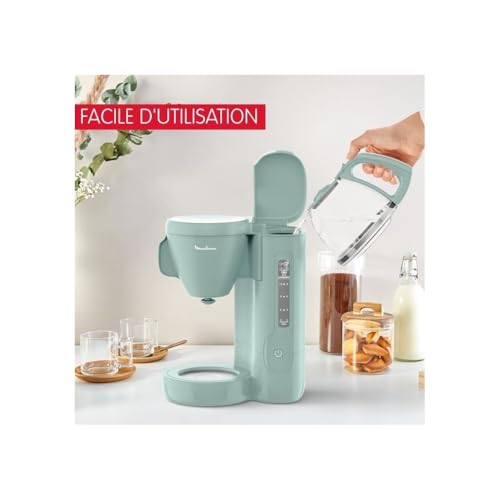 Moulinex Cafetière filtre, 10 à 15 tasses, 1.25 L, Porte-filtre pivotant, Système anti-gouttes, Maintien au chaud, Morning, Eucalyptus, FG2M1310