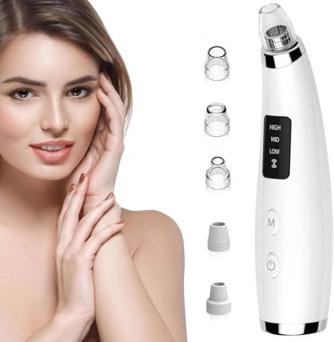 Facial Pore Blackhead Remover Vacuum - Face Cleaner and Blackhead Extractor with 3 Adjustable Suction Levels, 5 Probes, USB Charging Interface - Pore Vacuum Kit for Women&Men (Matte White)