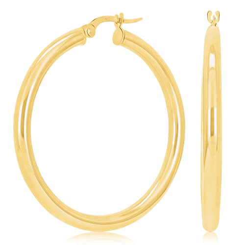 Image of Italian 14k Yellow Gold High Polished Round Hoop Earrings