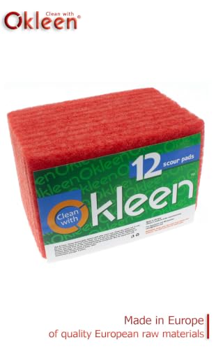 Image of Scour Pads. Made in Europe. 12 Pack, Red, 4 x 6 Inch Odorless General Purposes Scouring Scrubbers for Cleaning Dishes, Cutlery & Kitchen Stuff, Garage & Garden Tools, Grills & Outdoor Things