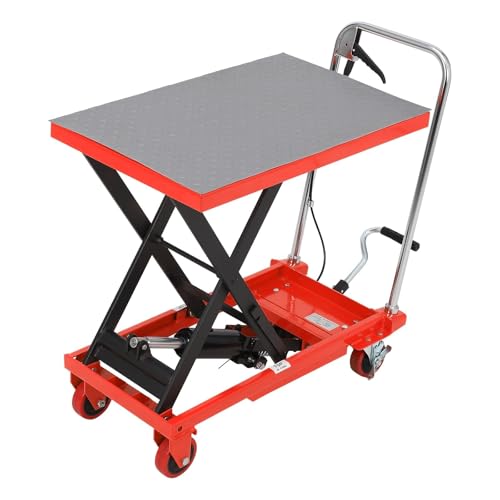 Image of 500 Lbs Hydraulic Lift Table Cart, 28.5" Lifting Height, Manual Single Scissor Lift Table with 4 Wheels and Non-Slip Pad, Hydraulic Scissor Cart for Material Handling