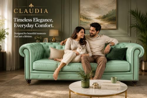 Image of Modern Classic Design Leatherette Luxury Chester Sofa Set with Button Tufted, Sofa for Living Room Home, Office and Lobby (Mint Green, 1 Seater Sofa)