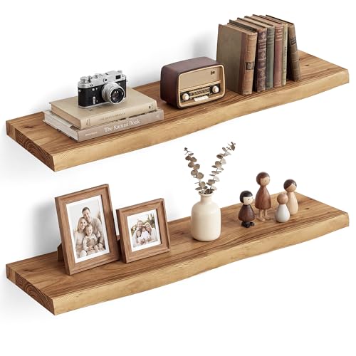 Image of Vivelove Wood Floating Shelves Live Edge 32 inch Set of 2, Natural