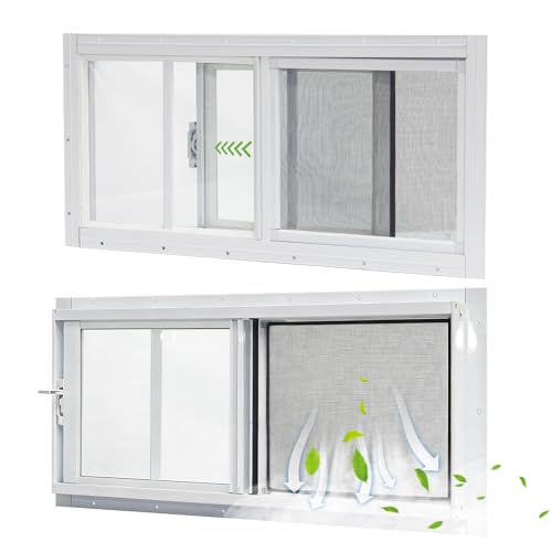 Yuzzy Shed Windows 2 Pack 10x23 Sliding Windows Transom Window with Tempered Glass and Removable Fiberglass Screen for Shed Chicken Coop Playhouse Household Garage Barns (White)