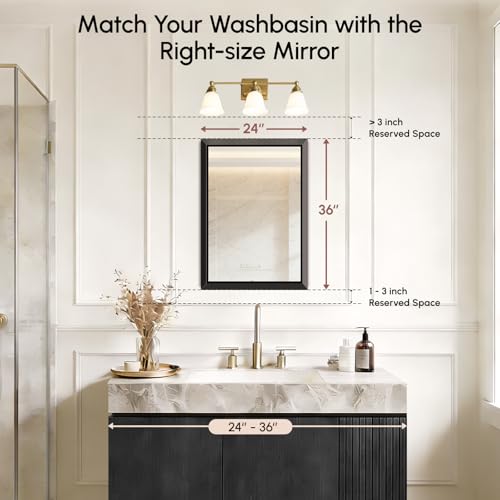 Image of USHOWER 2 Pack 24x36 Inch Brushed Black Bathroom Mirror for Over Sink | Beveled Aluminum Frame Vanity Mirror, Anti-Rust, HD Reflection, Shatter-Proof Protection, Modern Rectangle Mirror