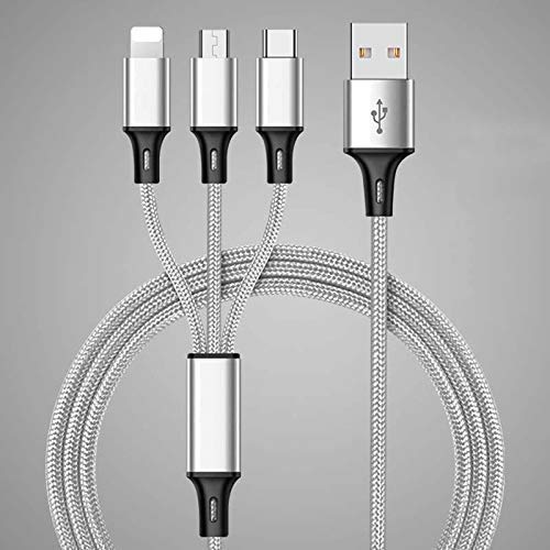 MINDRISERS Nylon Braided Multifunction Fast Charging Cable for Android, iOS and Type C Devices, 3 in 1 Charging Cable, 3A, (3 Feet) (Multi-Color)
