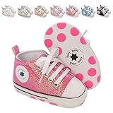 yibubu Baby Shoes Glitter Canvas Sneakers Fashion Shiny Lace-Up Infant Girl Shoes, Soft Sole Crib Shoes for First Walkers (0–18 Months) (Pink, Infant, 18 Months, Age, US Footwear Size System, Medium)