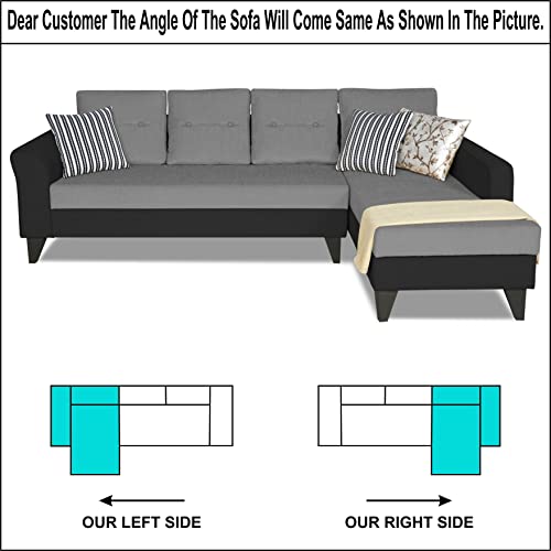 Image of Adorn India Maddox Plain Two Tone L Shape 6 Seater Sofa Set RHS (Grey & Black) (3 Year Warranty)