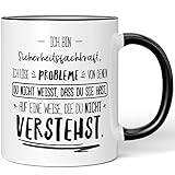 JUNIWORDS Tasse, Ich Bin Sicherheitsfachkraft, ich löse Probleme, von denen du Nicht weißt, DASS du Sie hast, auf eine Weise, die du Nicht verstehst, Schwarz (5026988)