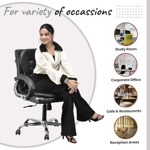 Image of Comfortable Ergonomic Revolving Medium Back Office /Home Study Revolving Leatherette Chair (1, Black, Standard)