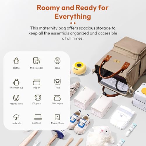 Image of StarAndDaisy Diaper Backpack For Mothers For Travel /Diaper Bags For Mom With Multi Compartments, Insulated Bottle Pockets, Waterproof, Ultra Soft Oxford Fabric, 24Lt Capacity - Beige