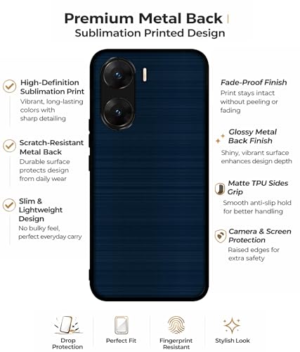 Image of Blue Line Design Premium 2D Printed Metal Back Case Cover for Vivo V29E 5G