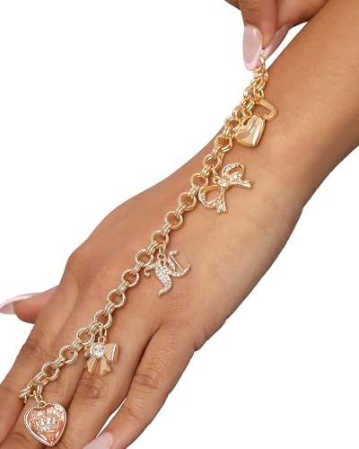 Juicy Couture Bracelet 7-7.5", Goldtone Charm Bracelets for Women with 6 Different Charms Featuring Clear Stones4