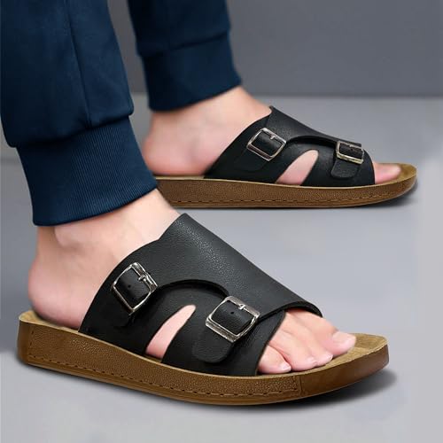 Image of BRUTON Men's Double Buckle Comfort Sandals | Adjustable Casual Slides | Soft Cushioned Lightweight Slip-On Sandals for Daily Wear, Walking & Outdoor