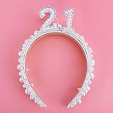 TOBATOBA 21st Birthday Crown Headband: Pearl Headband with 21 Letters for Women's 21st Birthday Dress or Casual Outfit for Her