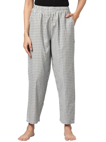 Image of KRYPTIC Women's 100% Pure Cotton Woven Pyjama | Mid Rise Relaxed Fit Full Length Nightwear Pant with Elasticated Drawstring Waistband & Side Pocket | Comfortable Lounge, Sleepwear & Casual Bottom Wear