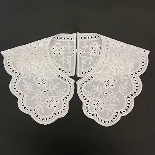 Wambere Cuello de encaje Bordado Escote Cuello de encaje Cuello Insertar Collar Adorno de Encaje Apliques de Encaje Trim para Vestido DIY Hecho a Mano,Encaje desmontable, Gasa, Cuello falso,Blanco J