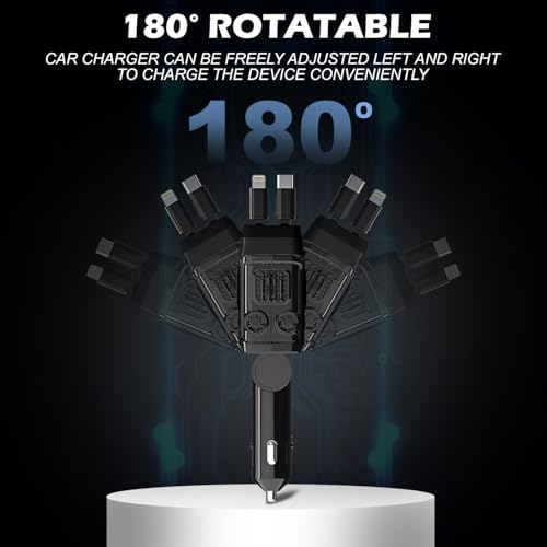 Image of PunnkFunnk TurboCharge 120W Car Charger | 4-in-1 USB /Type-C /USB L | QC & PD Support | Smart Fast Charging Adapter for Mobile, Laptop, Watch - 180 Rotation(Black)